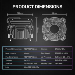 ALSEYE W90 CPU Cooler, Temperature Displayed CPU Cooler for Small Size PC Case with Powerful 90mm ARGB Lighting Fan and 40mm High-Performance Heat Column Inside (W90 Intel Version)