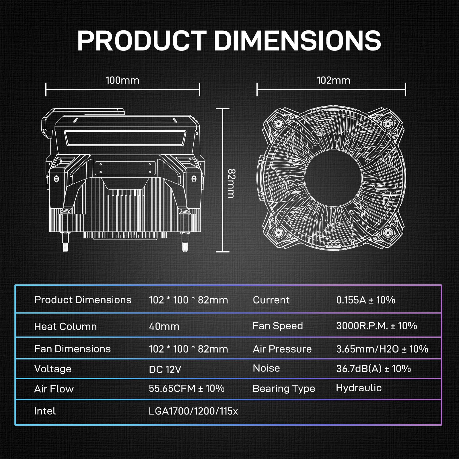 ALSEYE W90 CPU Cooler, Temperature Displayed CPU Cooler for Small Size PC Case with Powerful 90mm ARGB Lighting Fan and 40mm High-Performance Heat Column Inside (W90 Intel Version)