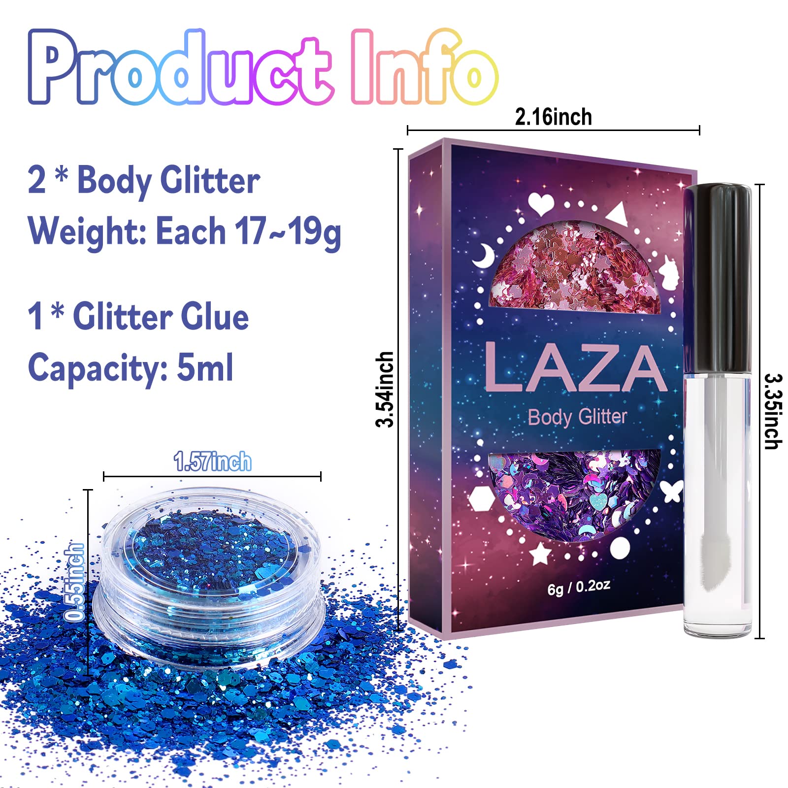 Laza Body Glitter, 2 Jars Iridescent Chunky Sequins with Glitter Glue Perfect for Women Eyeshadow Makeup Face Paint Festival Rave Outfits Hair Accessories Carnival Party Costumes - Colorful Purple