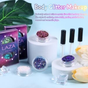 Laza Body Glitter, 2 Jars Iridescent Chunky Sequins with Glitter Glue Perfect for Women Eyeshadow Makeup Face Paint Festival Rave Outfits Hair Accessories Carnival Party Costumes - Colorful Purple