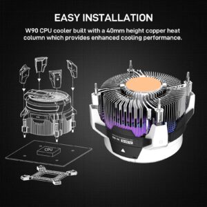 ALSEYE W90 CPU Cooler, Temperature Displayed CPU Cooler for Small Size PC Case with Powerful 90mm ARGB Lighting Fan and 40mm High-Performance Heat Column Inside (W90 Intel Version)