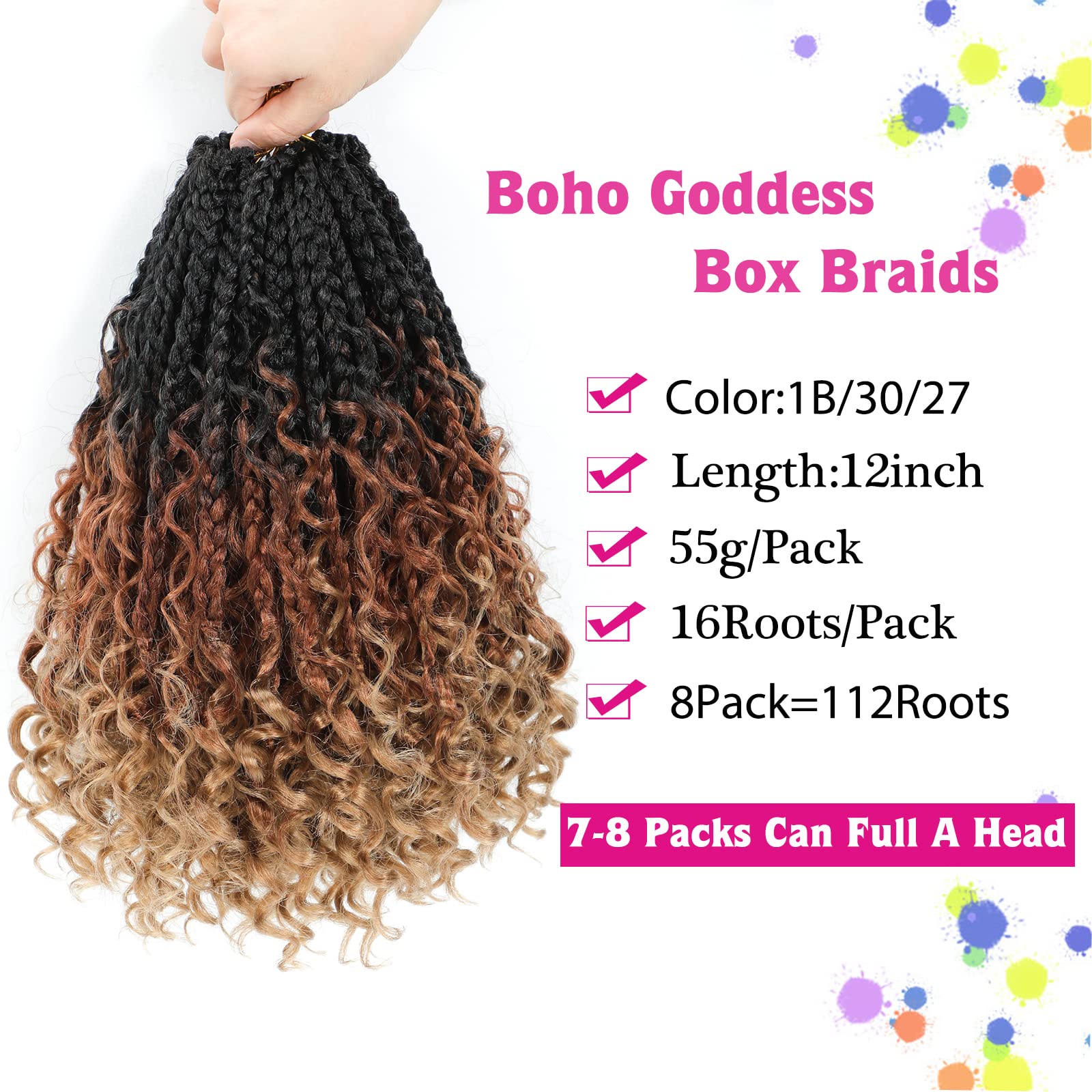 12inch Goddess Box Braids Crochet Hair Crochet Box Braids Curly Ends 3X Bohemian Crochet Box Braids Hair Synthetic Crochet Hair Extensions