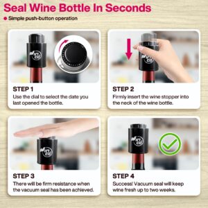 [2 PACK] Wine Bottle Stoppers, Reusable Wine Stoppers, Premium Vacuum Wine Preserver with Time Scale Record, Wine Savers Vacuum Pump Corks Keep Wine Fresh, Best Gift