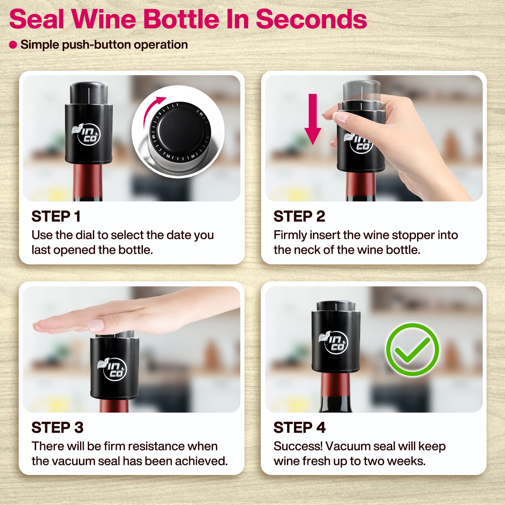 [2 PACK] Wine Bottle Stoppers, Reusable Wine Stoppers, Premium Vacuum Wine Preserver with Time Scale Record, Wine Savers Vacuum Pump Corks Keep Wine Fresh, Best Gift