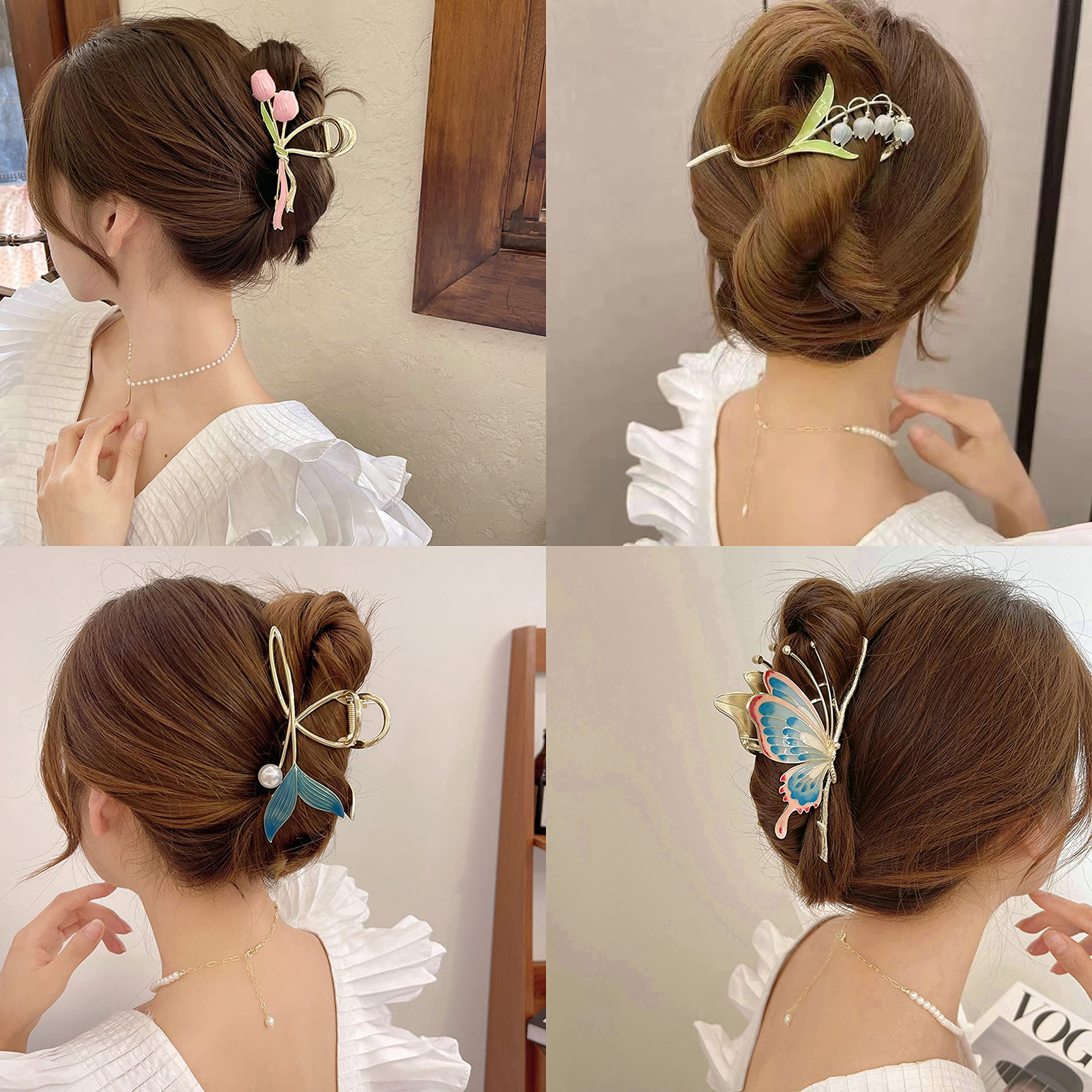 6Pcs Women's Large Non-Slip Strong Metal Hair Clips: Butterfly, Flower, Mermaid Sparkly Jaw Claws for Thick Hair