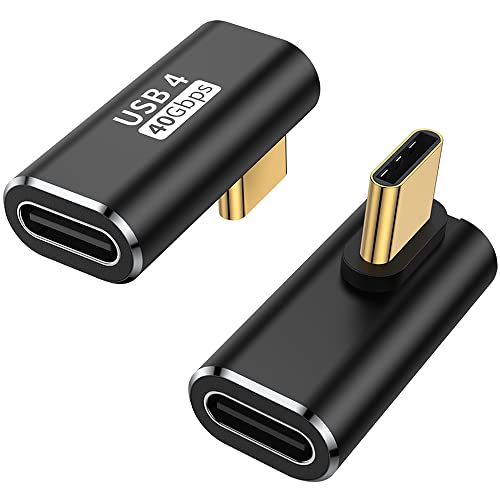 AuviPal 90 Degree USB C Adapter (2 Pack), 40Gbps USB C Male to USB C Female Right Angle Connector Extender for MacBook, iMac, iPad, Meta Quest, Tablet, Phones and More