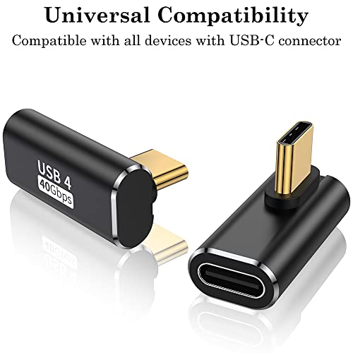 AuviPal 90 Degree USB C Adapter (2 Pack), 40Gbps USB C Male to USB C Female Right Angle Connector Extender for MacBook, iMac, iPad, Meta Quest, Tablet, Phones and More