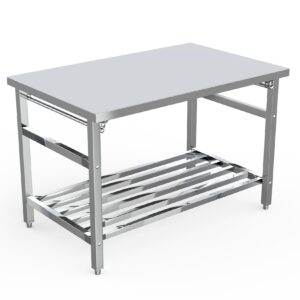 Stainless Steel Prep Table 48 x 24 Inch, NSF Commercial Heavy Duty Stainless Steel Folding Work Table with Undershelf, Stainless Steel Kitchen Island, Laundry Folding Table, Outdoor Cooking Table