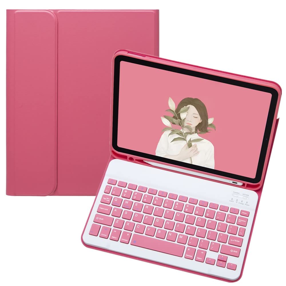 iPad 10th Generation 2022 Keyboard Case Cute Color Keyboard Detachable Bluetooth Keyboard Cover with Pencil Holder for iPad 10 10.9 inch (Dark Pink)