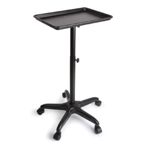 kinhall rolling salon tray cart - height adjustable mobile tattoo medical tool storage trolley, hairdressing beauty spa stool service instrument storage tray service stand - black (17.7" x 12.9")