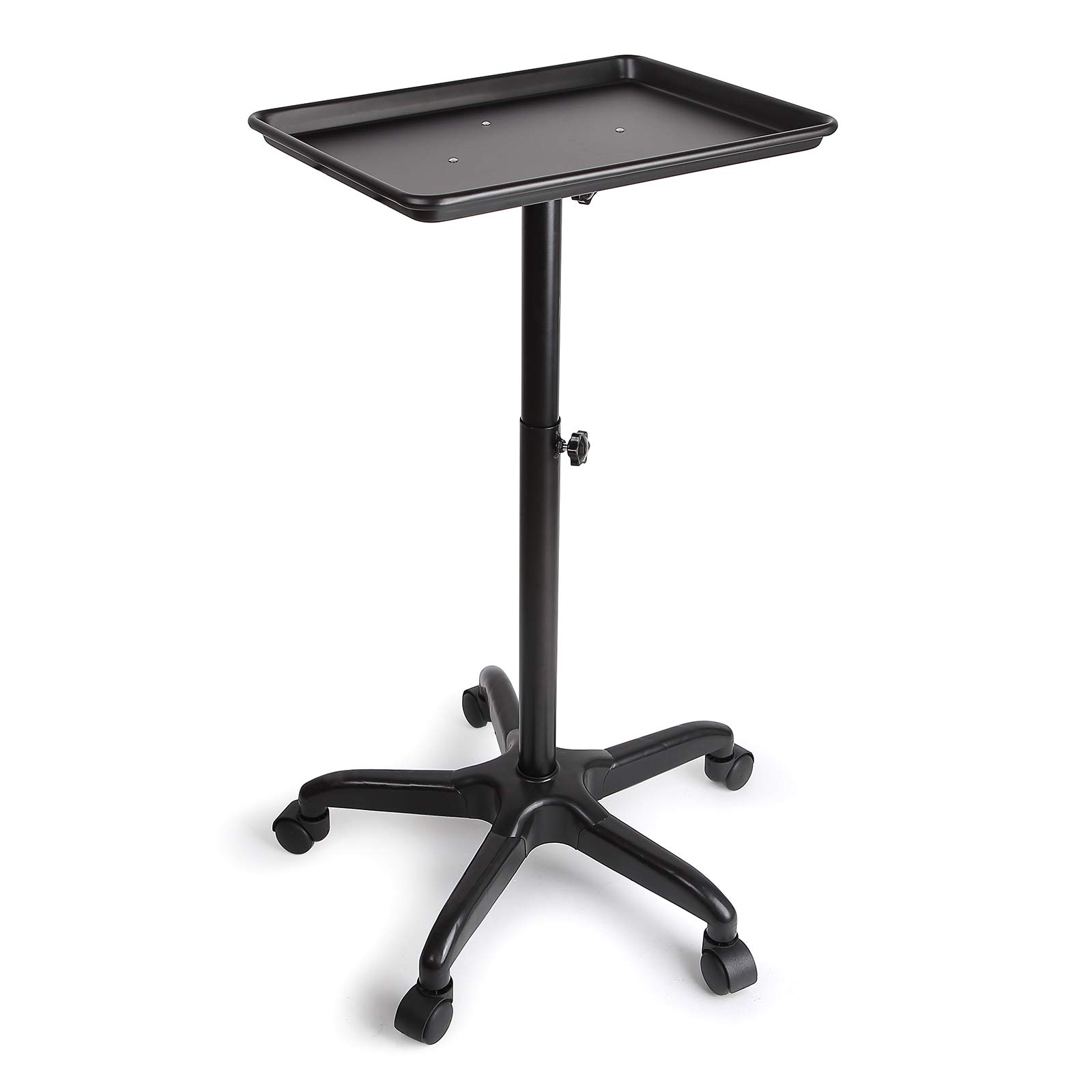 KinHall Rolling Salon Tray Cart - Height Adjustable Mobile Tattoo Medical Tool Storage Trolley, Hairdressing Beauty SPA Stool Service Instrument Storage Tray Service Stand - Black (17.7" x 12.9")