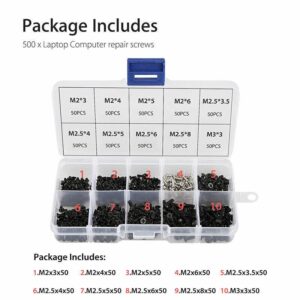 MOOKEENONE 500 x Laptop Screws with Plastic Box, Laptop Computer Screws for Laptop