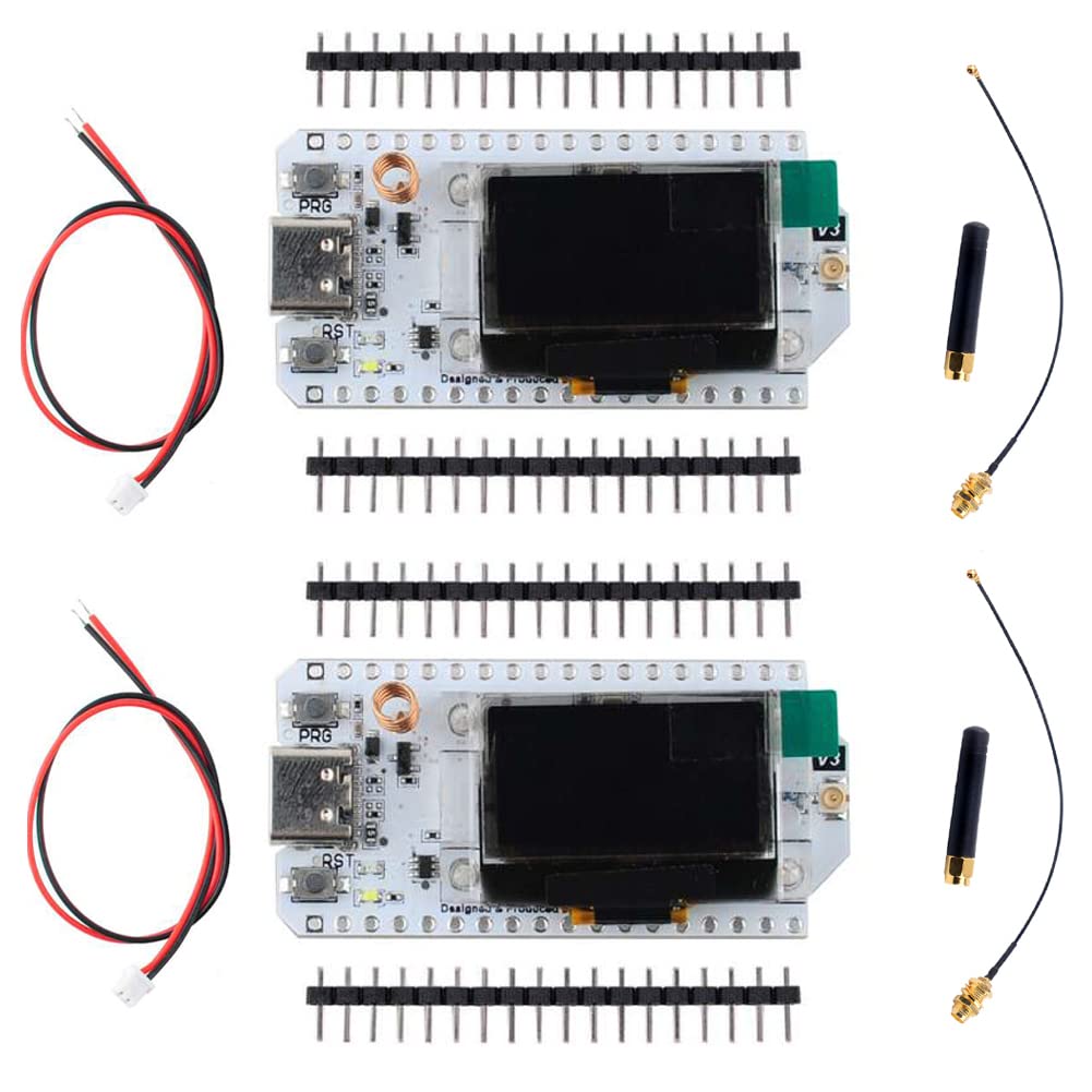 DIYmall 915MHz ESP32 LoRa V3 Development Board SX1262 0.96 Inch OLED Display WiFi+BLE Lora Kit with LoRa Antenna for Arduino IOT Smart Home (2Sets)