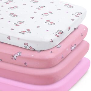 bassinet sheet 4 pack for baby girls, bassinet sheets universal fit for rectangle, oval, hourglass bassinet pad/mattress, stretchy bassinet sheets, pink print