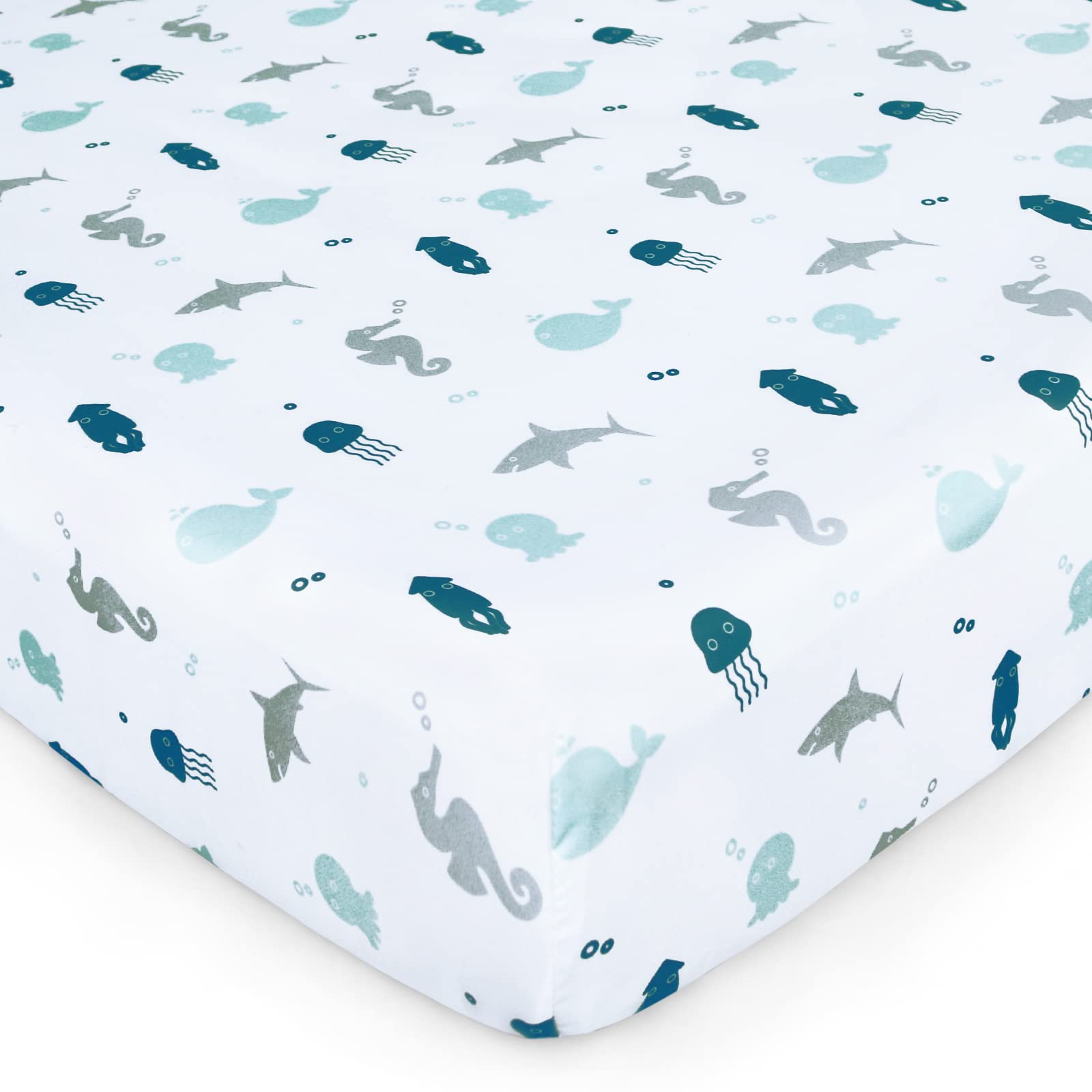 Crib Sheets for Boys or Girls 4-Pack, Fitted Crib Sheet 52'' x 28'' for Standard Crib & Toddler Mattress, Soft and Breathable Material, Baby Crib Sheets Neutral, Dinosaurs & Ocean