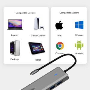 Docking Station - iDsonix 8 in 1 USB C Hub Aluminum Multiport Adapter with HDMI 4K@60Hz, PD 100W, 1Gigabit Ethernet, SD/TF Card Reader for MacBook Air/Pro iPad Dell/Hp Laptop and More