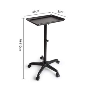 KinHall Rolling Salon Tray Cart - Height Adjustable Mobile Tattoo Medical Tool Storage Trolley, Hairdressing Beauty SPA Stool Service Instrument Storage Tray Service Stand - Black (17.7" x 12.9")