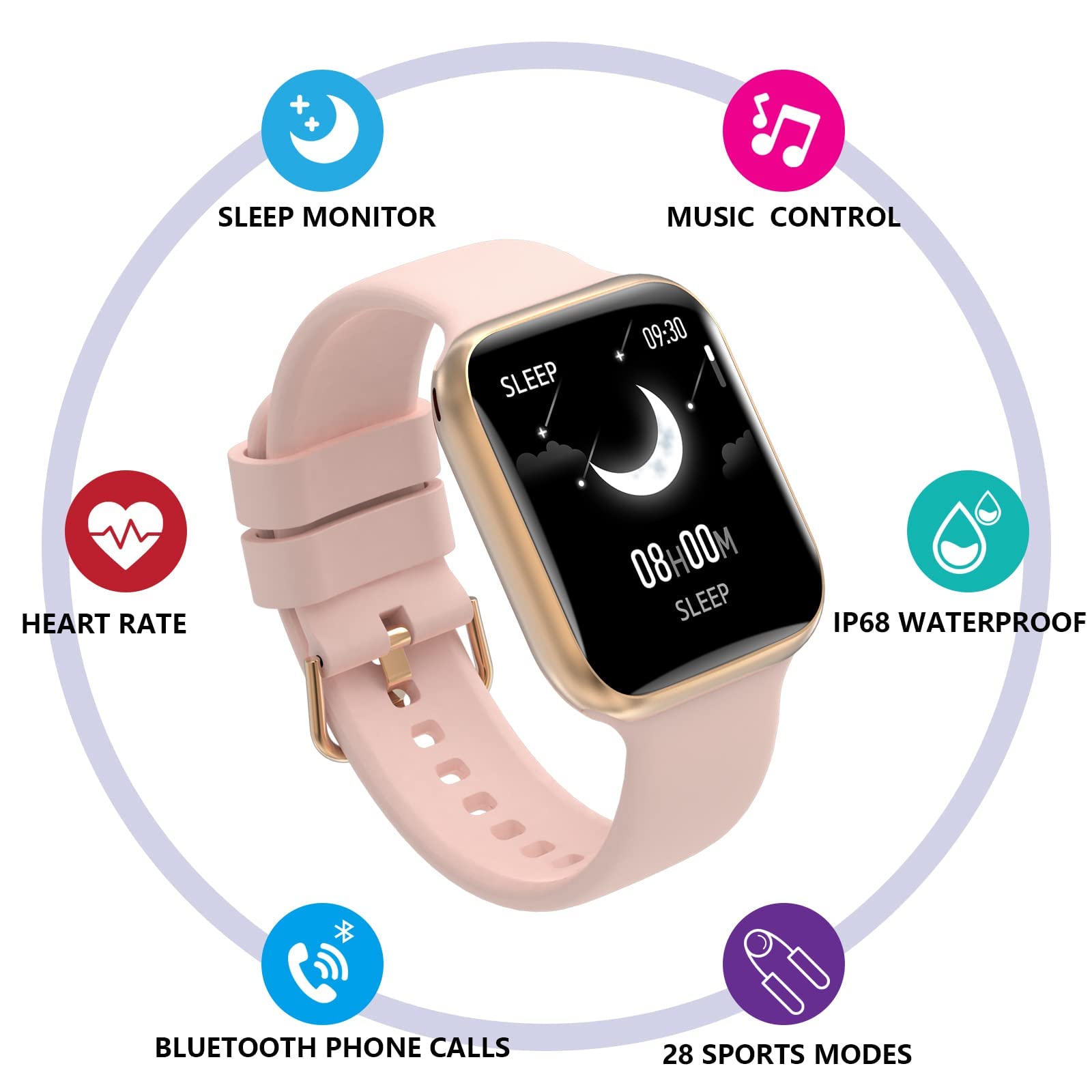 Bebinca Smart Watch for Women, Fitness Tracker with Heart Rate Sleep Monitor, 1.7" Touchscreen[Answer/Make Call] AI Voice, IP68 Waterproof Compatible with iPhone Samsung Android Phone, Pink