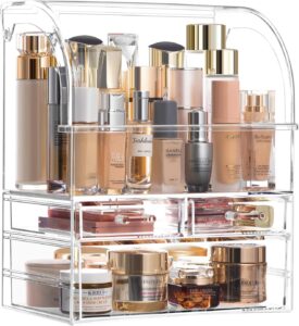 hblife large clear acrylic cosmetic makeup organizer with lid, high capacity cosmetics storage display case with drawers, dustproof waterproof make up storage box for vanity bathroom, xl