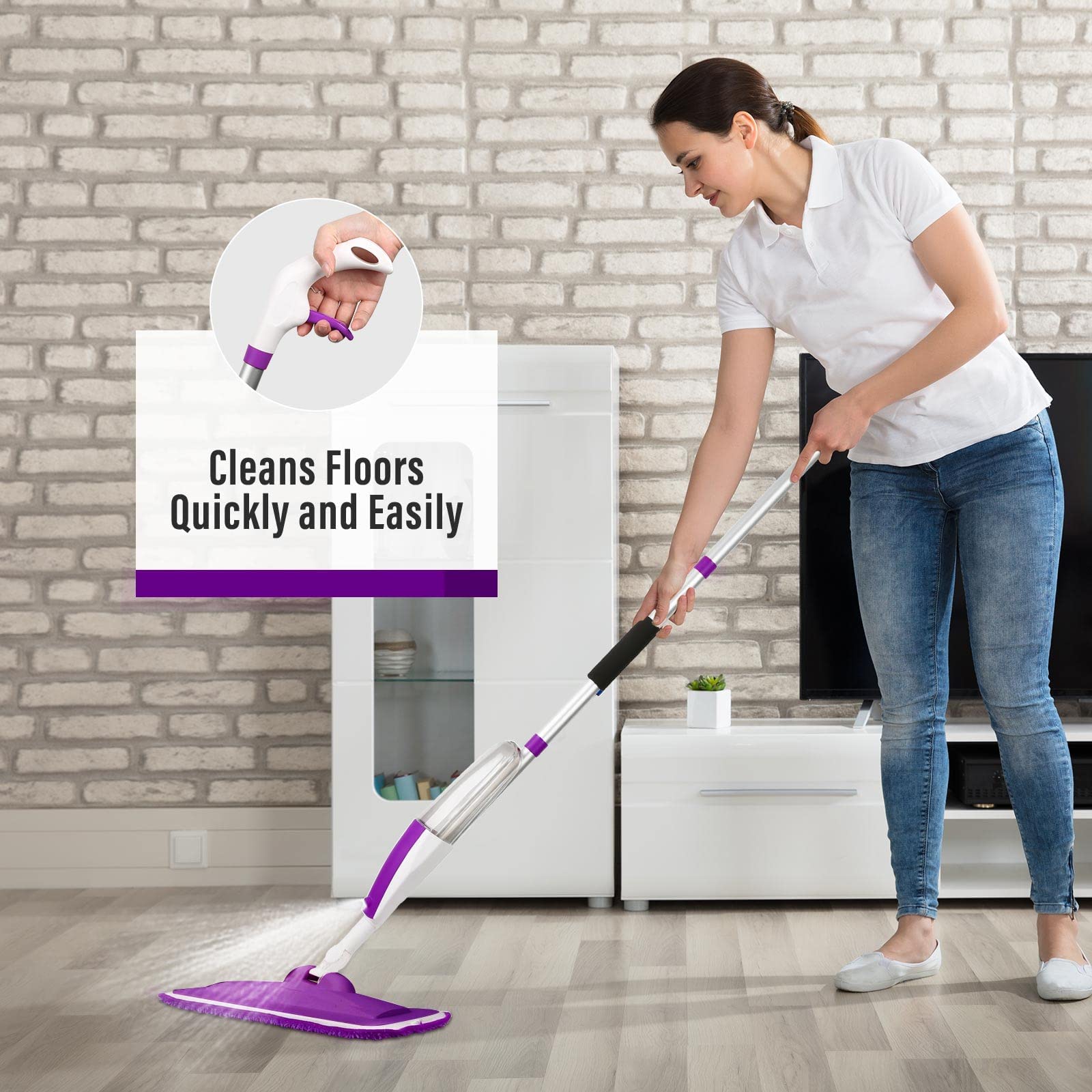 Mops for Floor Cleaning Wet Spray Mop with a Refillable 400 ML Spray Bottle and 3 Washable Microfiber Pads Home or Commercial Use Dry Wet Flat Mop for Hardwood Laminate Wood Ceramic