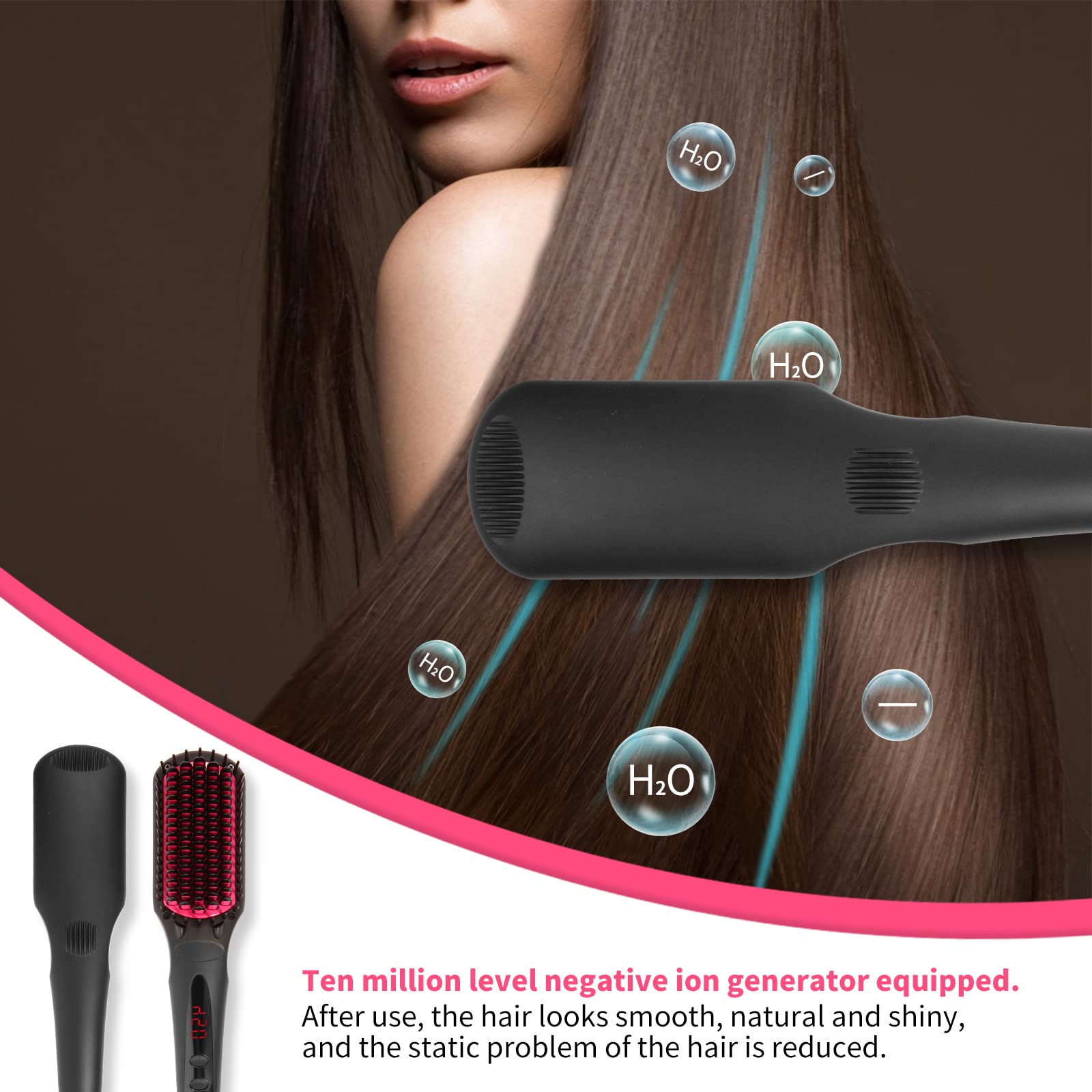 Enhanced Negative ion Hair Straightener Brush, Anti-Scald hot Hair Styling Tools & appliances Comb for Natural Thick Hair Women, Portable Electric Ceramic Heated Hair straightening Brush Products