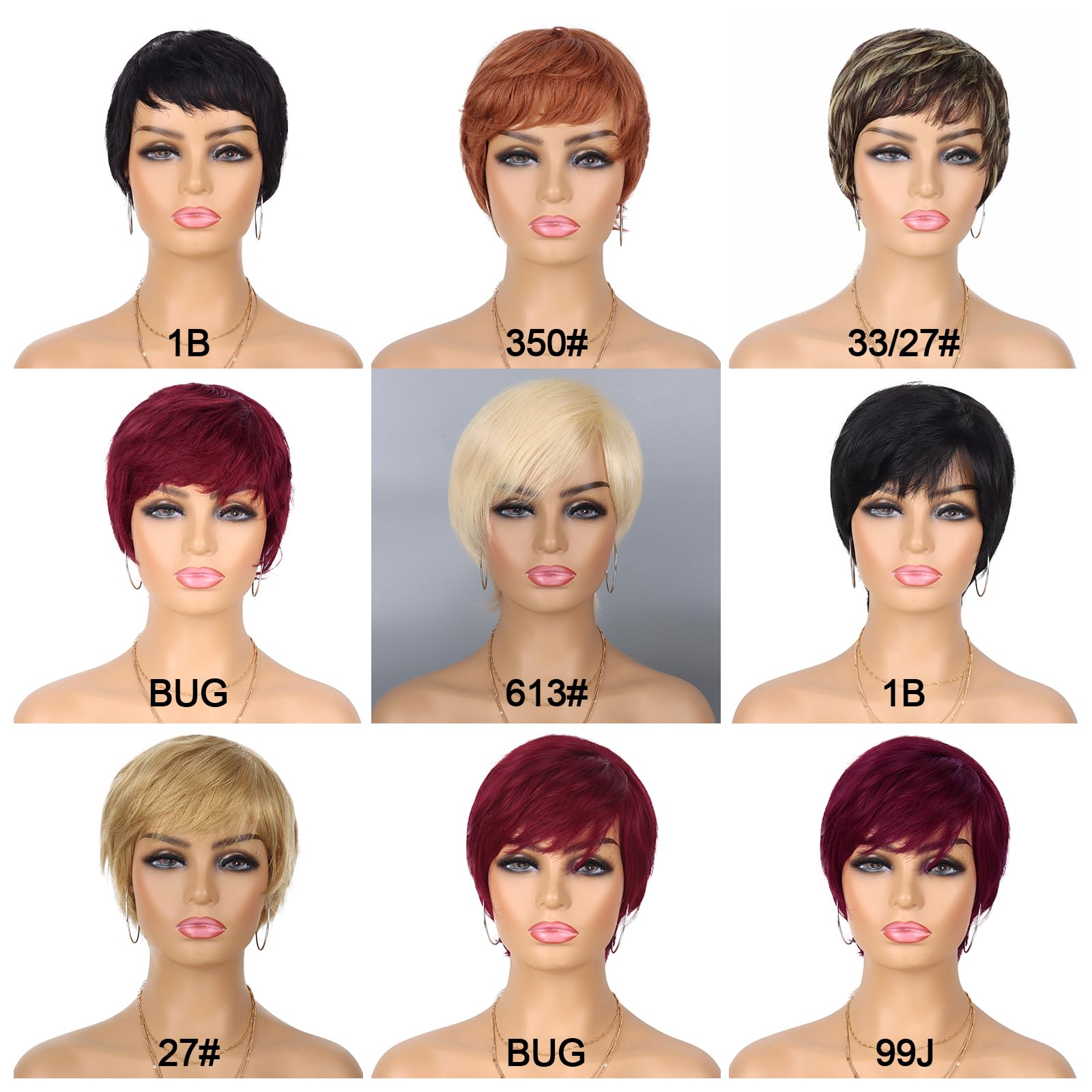 Guree Hair Glueless Wear and Go Wig Pixie Cut Human Hair Wigs for Black Women None Lace Front Wig Short Pixie Cut Layered Wigs with Bangs for Daily Wear (Black)