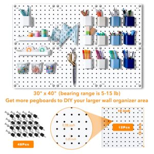 12Pcs Pegboard, Pegboard Wall Organizer, Peg Boards for Walls Craft Room, Pegboard Kits fit Garage Kitchen Workshop, Small Pegboard, Peg Board Organizer Accessories - White Pegboards Panels