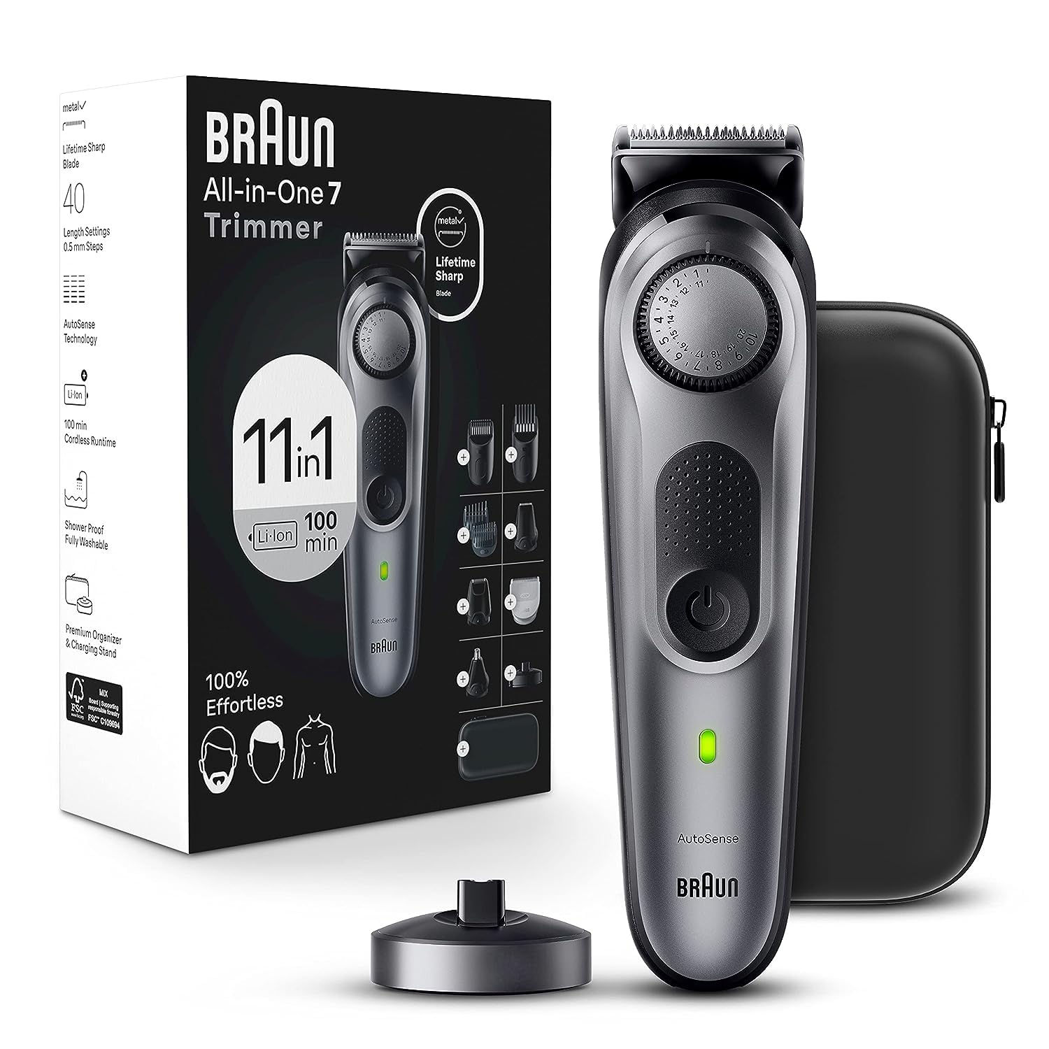 Braun All-in-One Style Kit Series 7 7420, 11-in-1 Trimmer for Men with Beard Trimmer, Body Trimmer for Manscaping, Hair Clippers & More, Braun’s Sharpest Blade, 40 Length Settings, Waterproof