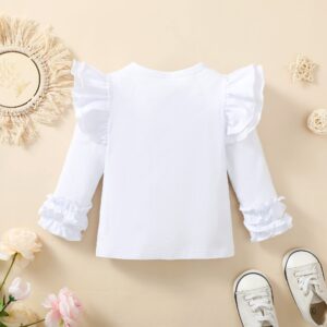 Toddler Baby Girl Solid Color T-Shirt Kids Blouse Plain Ruffle Sleeve Top Cotton Casual Clothes (033B-White, 4-5 Years)