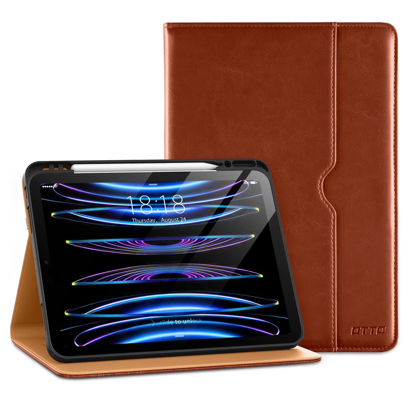 DTTO iPad Pro 12.9 6th / 5th / 4th / 3rd Generation Case 2022/2021/2020/2018, Premium Leather Folio Stand Cover with Built-in Apple Pencil Holder -Auto Wake/Sleep and Multi Viewing Angles,Brown