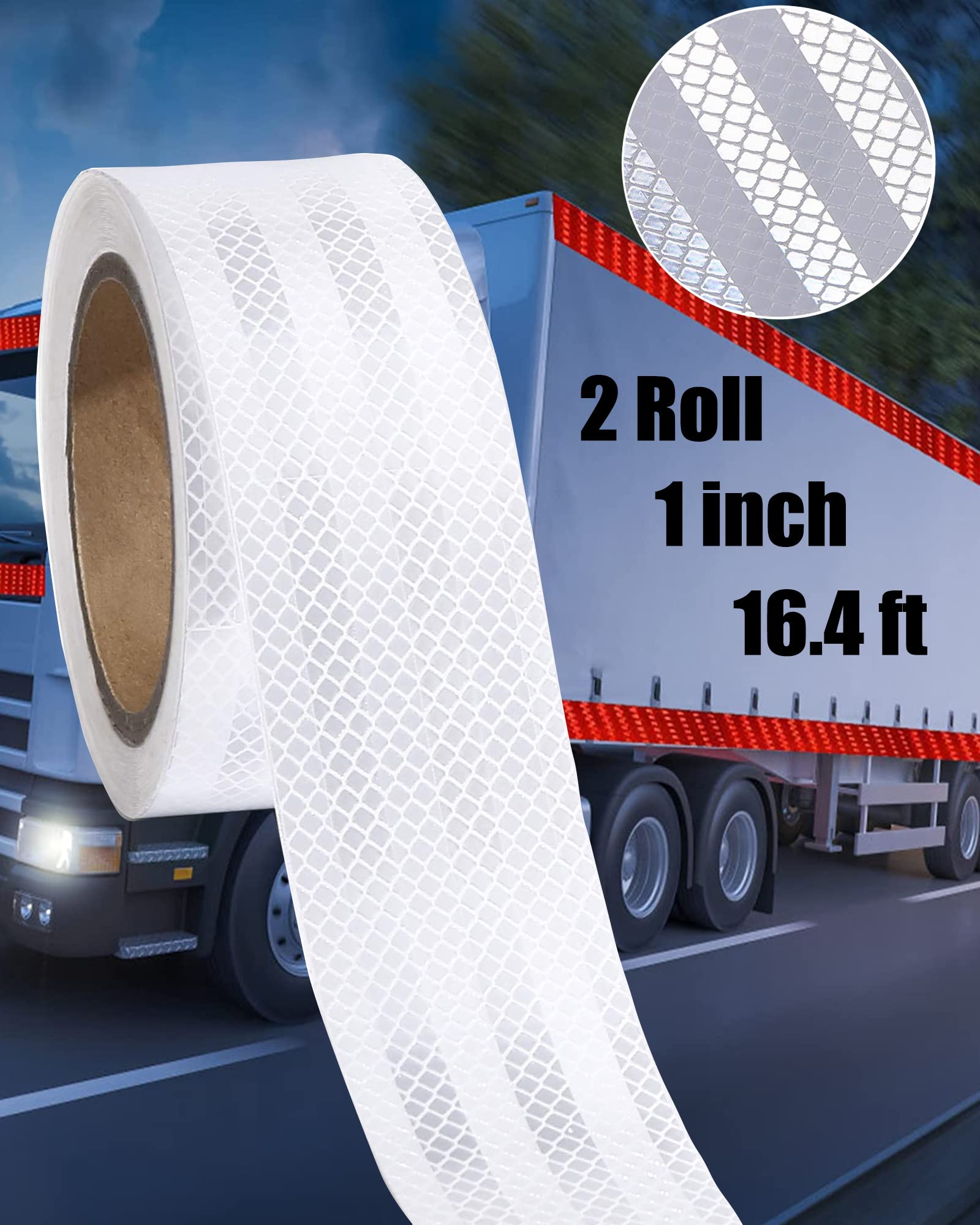 Brozigo Reflective Tape 2-Pack 1 inch X16.5ft Reflective Tape for Safety Warning, Reflector Tape Outdoor Waterproof for Clothing, White