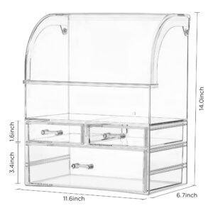 HBlife Large Clear Acrylic Cosmetic Makeup Organizer with Lid, High Capacity Cosmetics Storage Display Case with Drawers, Dustproof Waterproof Make Up Storage Box for Vanity Bathroom, XL