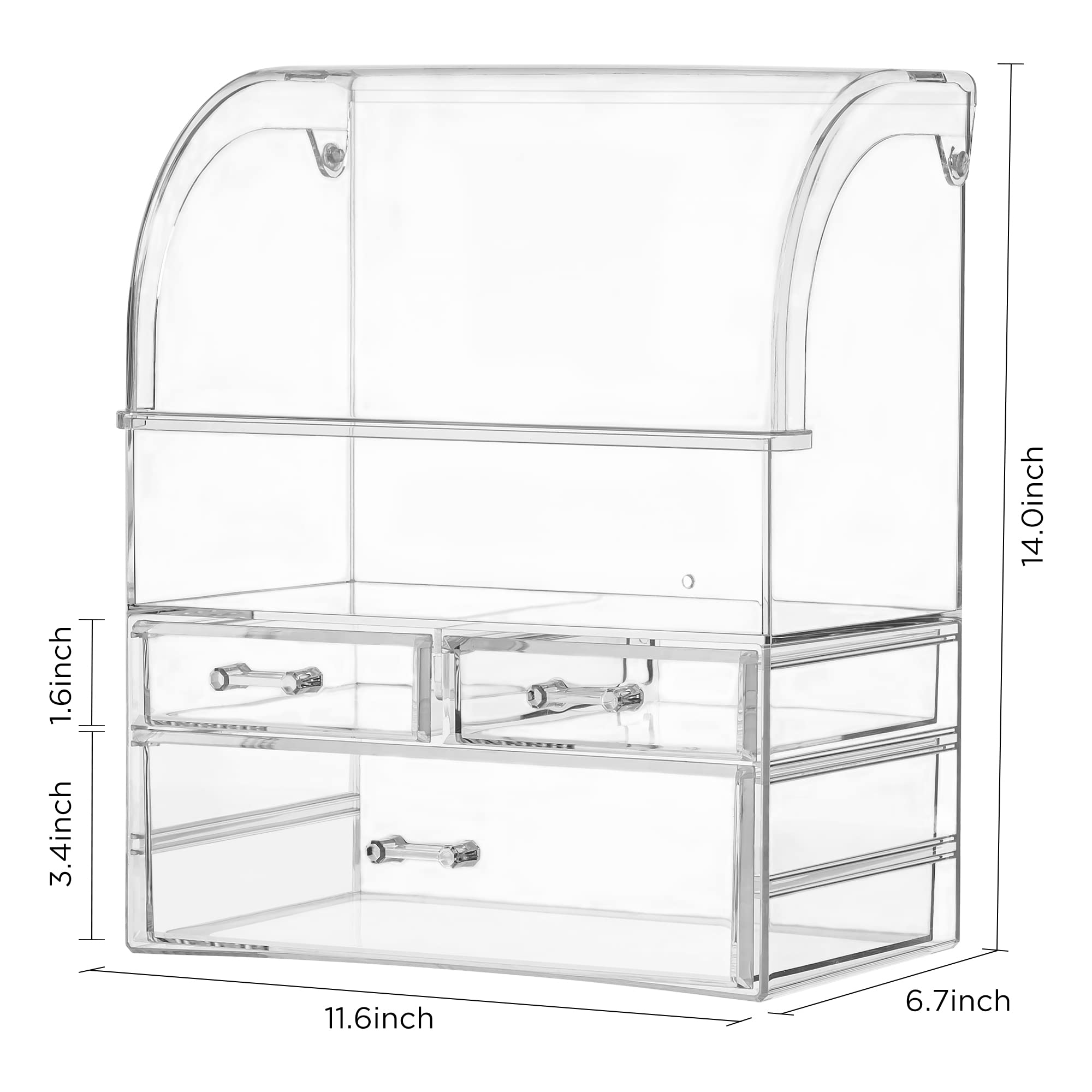 HBlife Large Clear Acrylic Cosmetic Makeup Organizer with Lid, High Capacity Cosmetics Storage Display Case with Drawers, Dustproof Waterproof Make Up Storage Box for Vanity Bathroom, XL