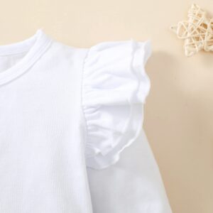 Toddler Baby Girl Solid Color T-Shirt Kids Blouse Plain Ruffle Sleeve Top Cotton Casual Clothes (033B-White, 4-5 Years)