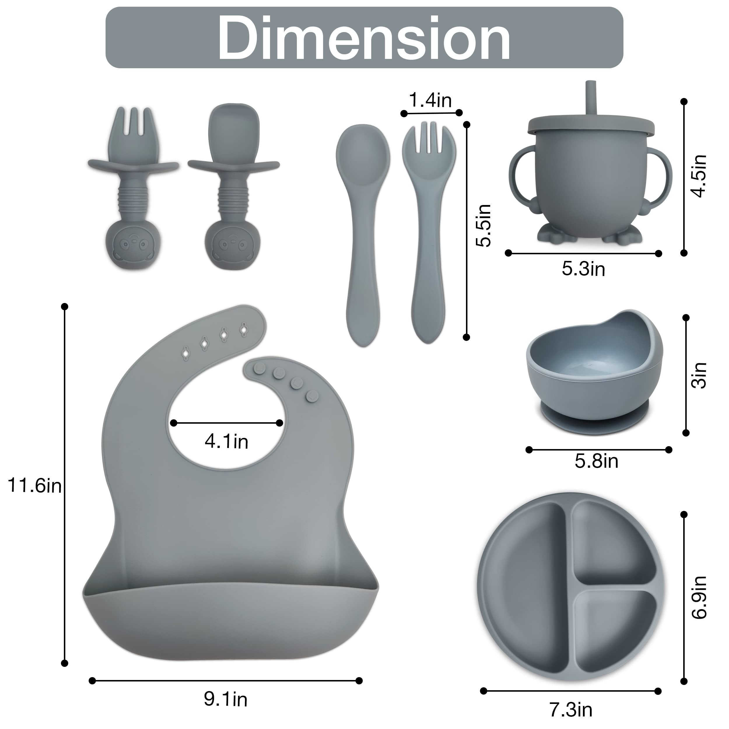 mutualproducts - Baby Feeding Set 10-Piece | Baby Led Weaning Utensils Set Includes Suction Bowl and Plate, Baby Spoon and Fork, Sippy Cup with Straw and Lid | Baby Feeding Supplies Set (B-Blue)