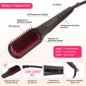 Enhanced Negative ion Hair Straightener Brush, Anti-Scald hot Hair Styling Tools & appliances Comb for Natural Thick Hair Women, Portable Electric Ceramic Heated Hair straightening Brush Products