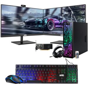 techmagnet gaming desktop pc, intel core i7-4770 zeus, gt 1030 graphics, 16gb ram, 1tb ssd | 2tb hdd, rgb keyboard mouse, rgb headphone, webcam, new dual mtg 27 inch monitor win 10 pro (renewed)