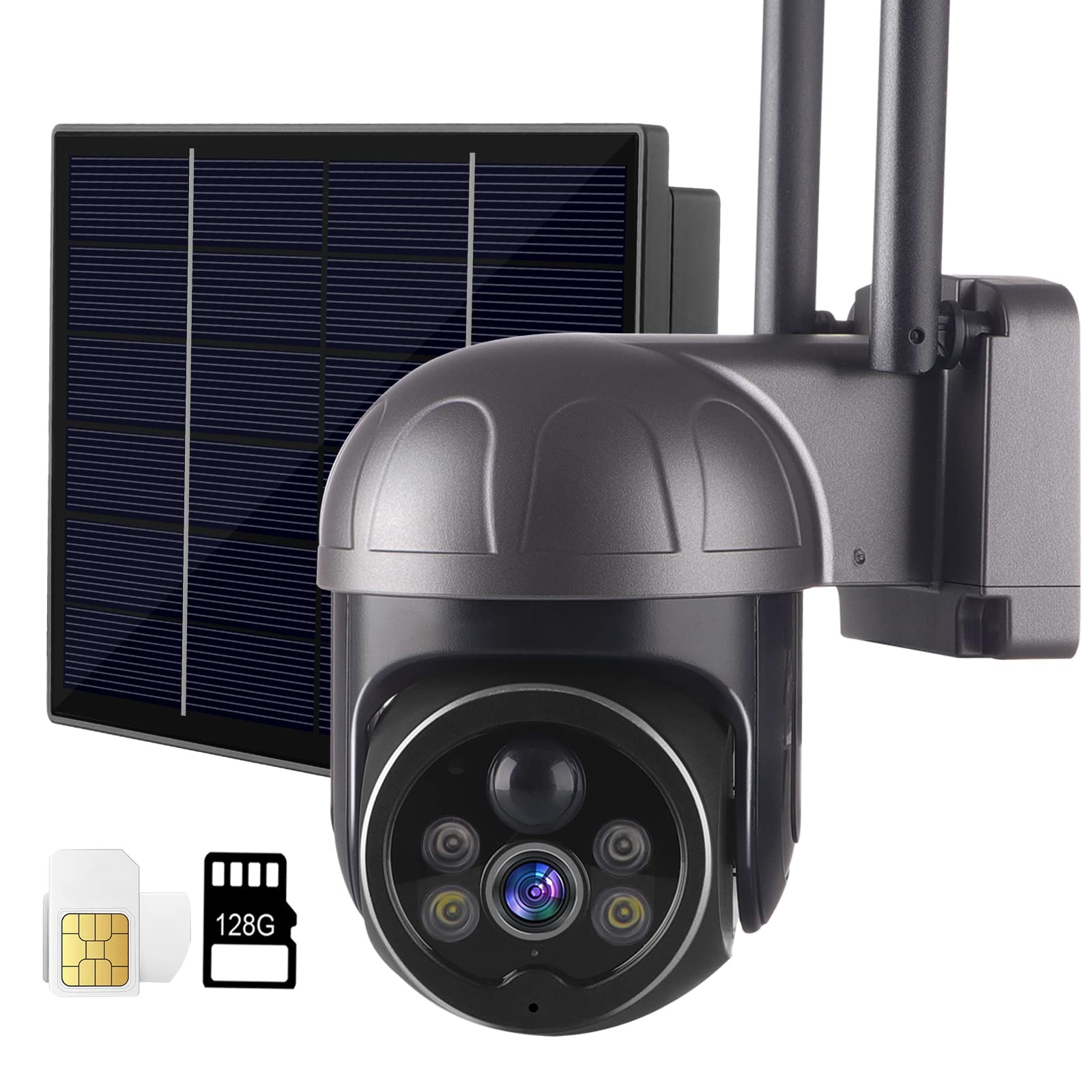 4G LTE Cellular Security Camera Wireless Outdoor, Pan Tilt 360° View No Wifi Solar Camera Outdoor, 1080P Color Night Vision Battery Security Camera with 2 Way Talk, PIR Motion Detection, US Version