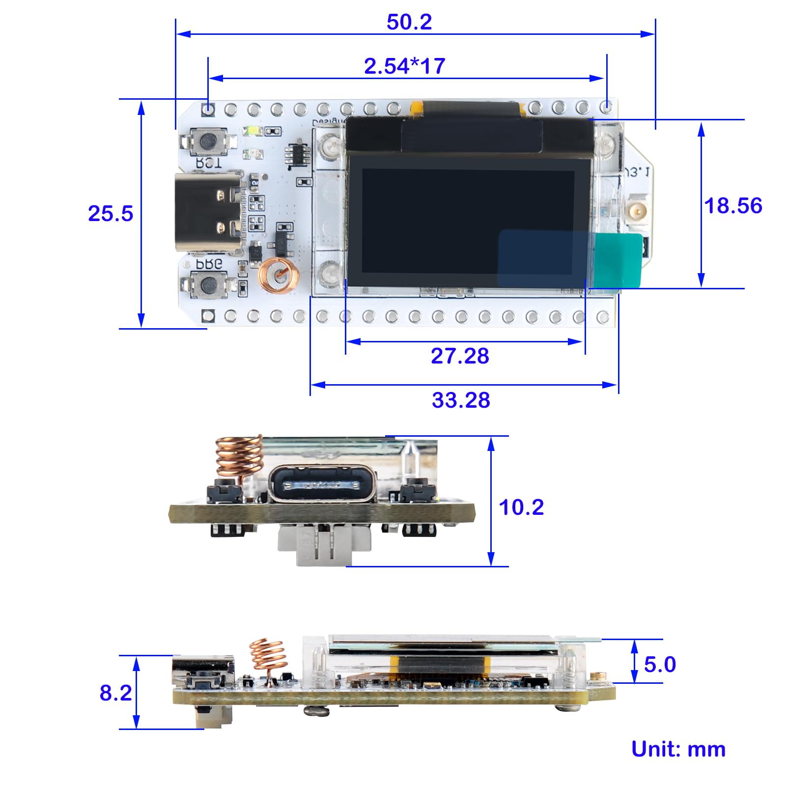 DIYmall 915MHz ESP32 LoRa V3 Development Board SX1262 0.96 Inch OLED Display WiFi+BLE Lora Kit with LoRa Antenna for Arduino IOT Smart Home (2Sets)