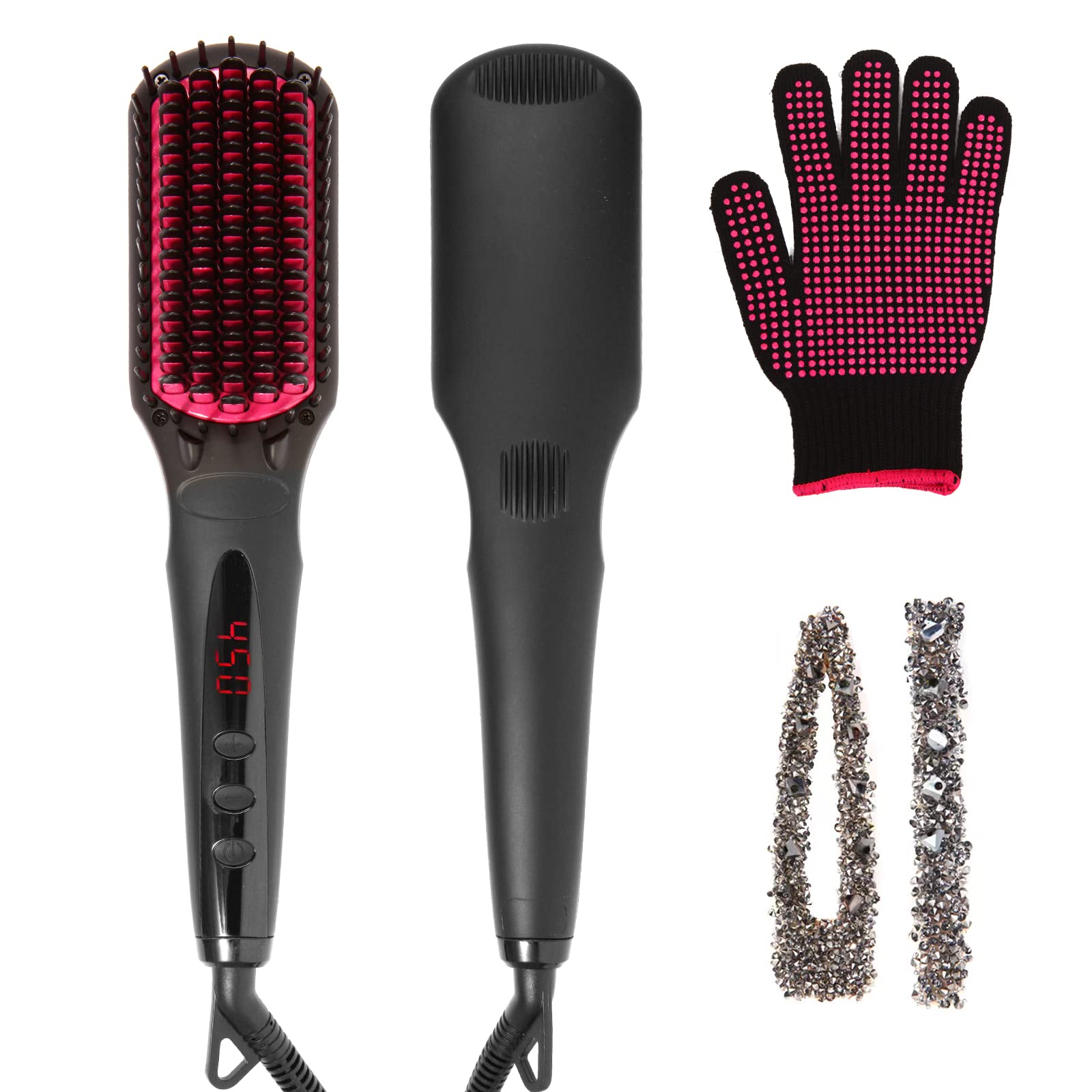 Enhanced Negative ion Hair Straightener Brush, Anti-Scald hot Hair Styling Tools & appliances Comb for Natural Thick Hair Women, Portable Electric Ceramic Heated Hair straightening Brush Products