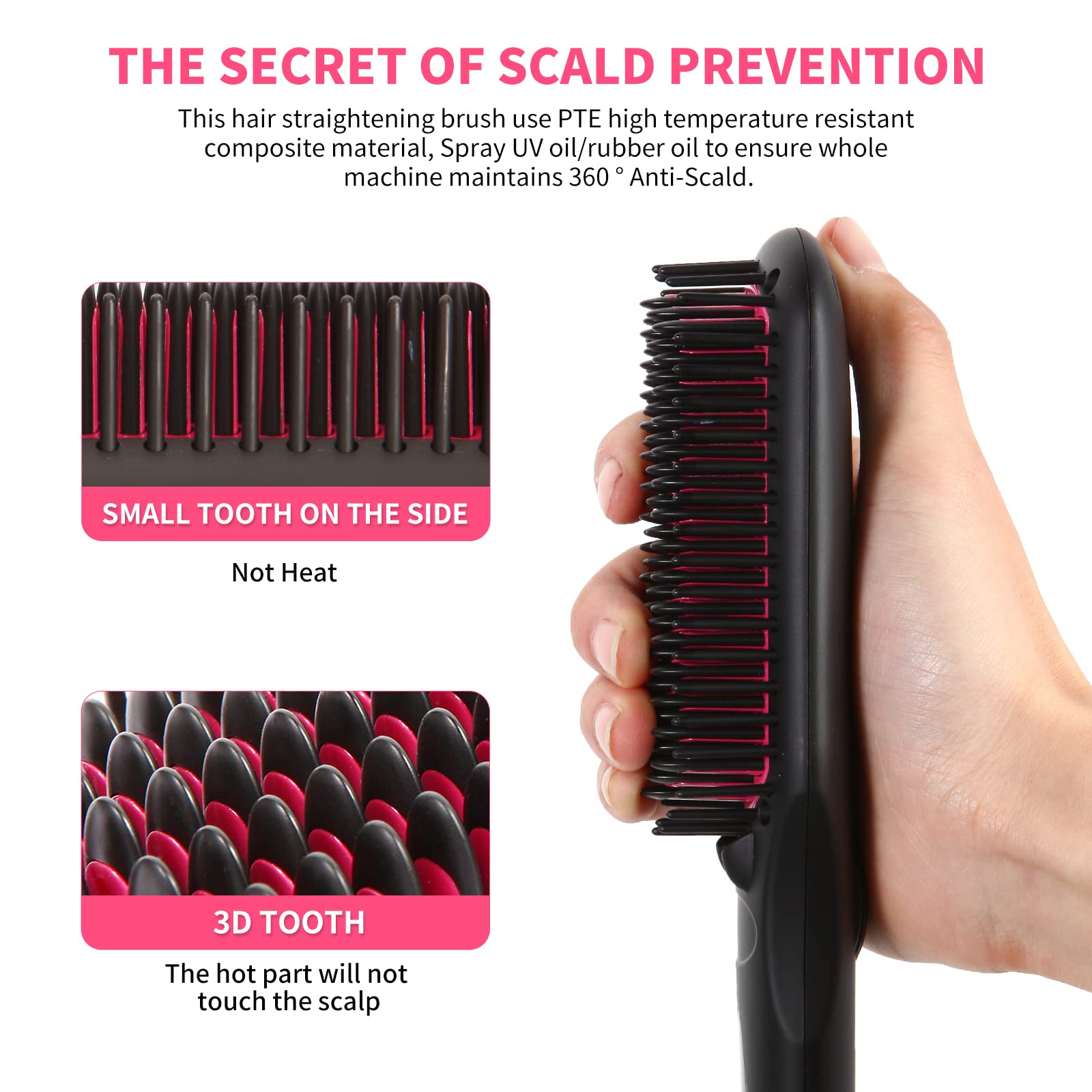 Enhanced Negative ion Hair Straightener Brush, Anti-Scald hot Hair Styling Tools & appliances Comb for Natural Thick Hair Women, Portable Electric Ceramic Heated Hair straightening Brush Products