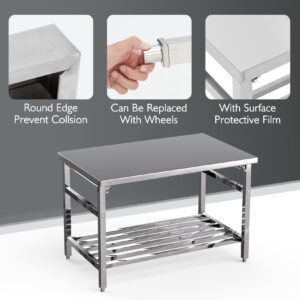 Stainless Steel Prep Table 48 x 24 Inch, NSF Commercial Heavy Duty Stainless Steel Folding Work Table with Undershelf, Stainless Steel Kitchen Island, Laundry Folding Table, Outdoor Cooking Table