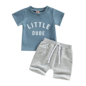 2pcs toddler baby boy summer clothes letter t shirt casual shorts set blue 12-18 months