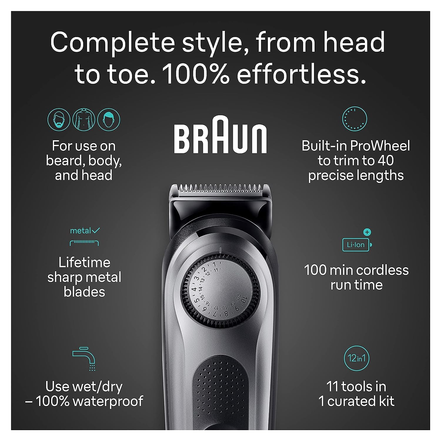 Braun All-in-One Style Kit Series 7 7420, 11-in-1 Trimmer for Men with Beard Trimmer, Body Trimmer for Manscaping, Hair Clippers & More, Braun’s Sharpest Blade, 40 Length Settings, Waterproof