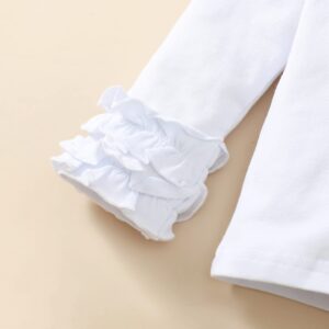 Toddler Baby Girl Solid Color T-Shirt Kids Blouse Plain Ruffle Sleeve Top Cotton Casual Clothes (033B-White, 4-5 Years)