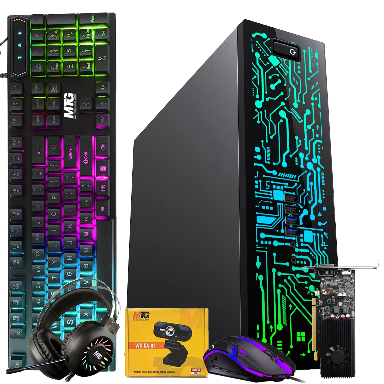 TechMagnet Gaming Desktop PC, Intel Core i7-4770, Zeus, GT 1030 Graphics, 16GB RAM, 1TB SSD, RGB Keyboard Mouse, RGB Headphone, Webcam, Win 10 Pro (Renewed)