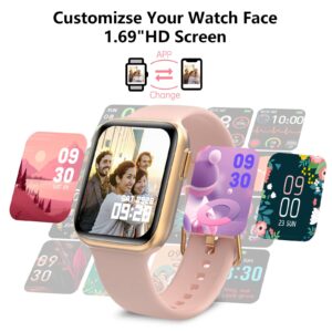 Bebinca Smart Watch for Women, Fitness Tracker with Heart Rate Sleep Monitor, 1.7" Touchscreen[Answer/Make Call] AI Voice, IP68 Waterproof Compatible with iPhone Samsung Android Phone, Pink