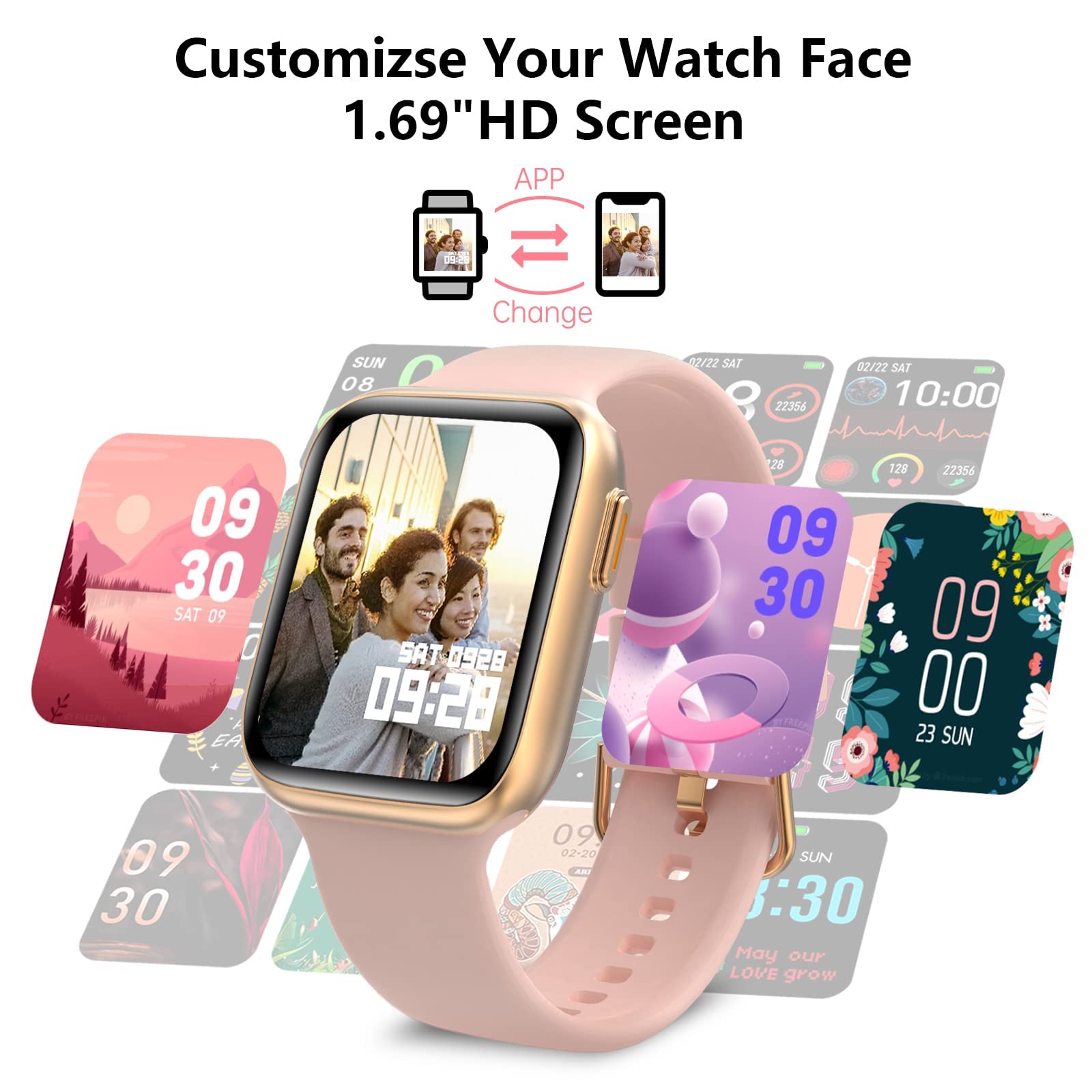 Bebinca Smart Watch for Women, Fitness Tracker with Heart Rate Sleep Monitor, 1.7" Touchscreen[Answer/Make Call] AI Voice, IP68 Waterproof Compatible with iPhone Samsung Android Phone, Pink