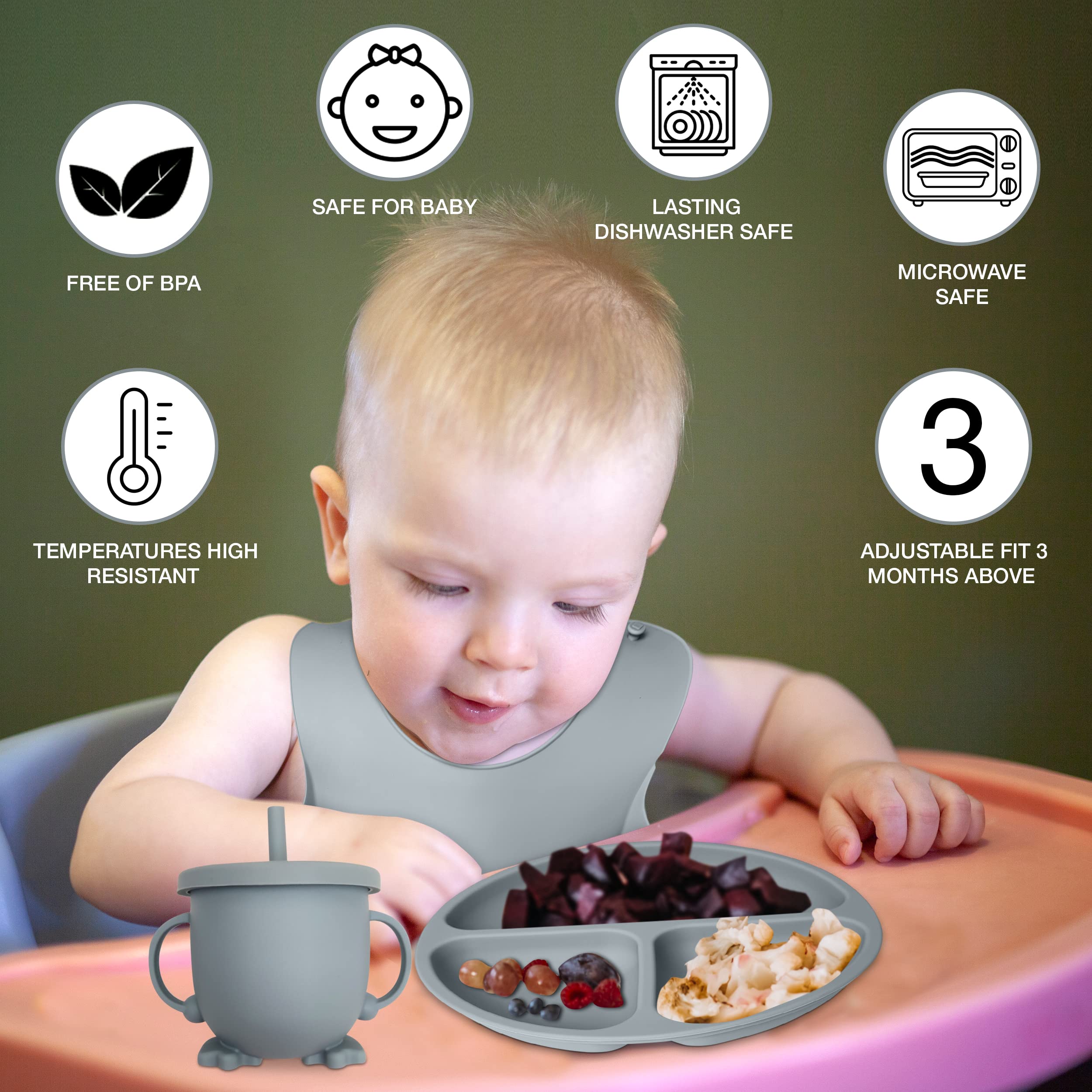 mutualproducts - Baby Feeding Set 10-Piece | Baby Led Weaning Utensils Set Includes Suction Bowl and Plate, Baby Spoon and Fork, Sippy Cup with Straw and Lid | Baby Feeding Supplies Set (B-Blue)