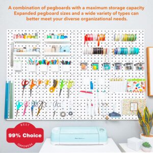 12Pcs Pegboard, Pegboard Wall Organizer, Peg Boards for Walls Craft Room, Pegboard Kits fit Garage Kitchen Workshop, Small Pegboard, Peg Board Organizer Accessories - White Pegboards Panels